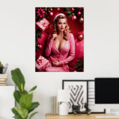 Roze Sexy Kerstmis Pinup Lady Poster (Thuiskantoor)