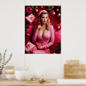 Roze Sexy Kerstmis Pinup Lady Poster (Keuken)