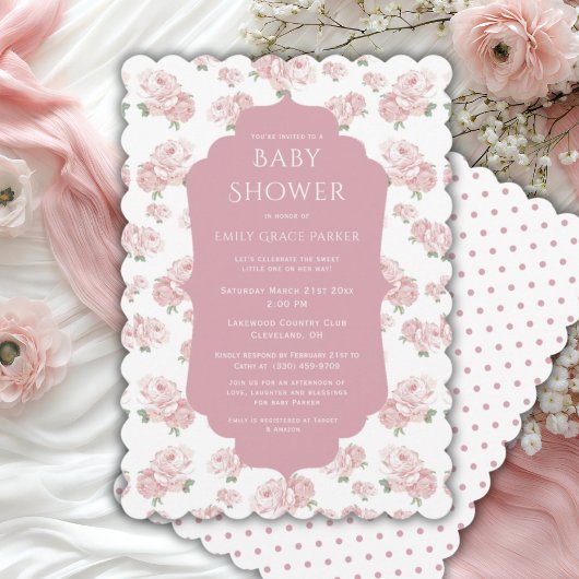 Roze Shabby Chic  Baby Meisje Douche Kaart