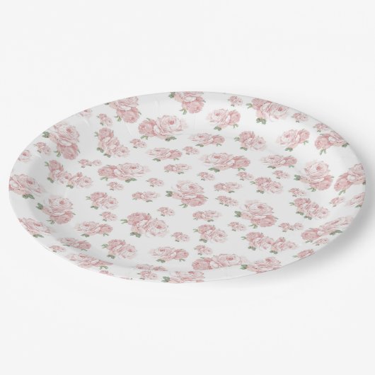 Roze Shabby Chic  Baby Meisje Douche Papieren Bordje (Gekanteld)