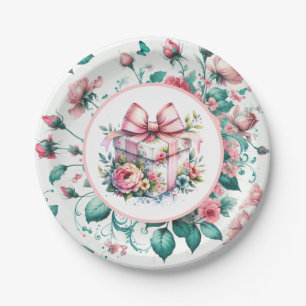 Roze Shabby Chic Bloemen Verjaardag Papieren Bordje