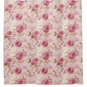  Roze Shabby Chic Bloemenmotief Douchegordijn (Voorkant)