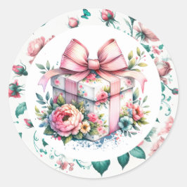  roze Shabby Chic Floral Verjaardagstaart Ronde Sticker