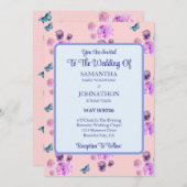 Roze Shabby Chic Flower Huwelijksuitnodiging Kaart (Voorkant / Achterkant)