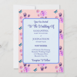 Roze Shabby Chic Flower Huwelijksuitnodiging Kaart