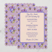 Roze Shabby Chic Flower Pansy bruiloft uitnodiging (Voorkant / Achterkant)