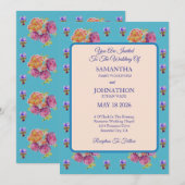 Roze Shabby Chic Flower Viola Huwelijksuitnodiging Kaart (Voorkant / Achterkant)