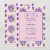 Roze Shabby Chic Flower Viola Huwelijksuitnodiging Kaart (Voorkant / Achterkant)