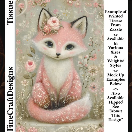 Roze Shabby Chic Fox Met Bloemen DL2L Decoupage Tissuepapier
