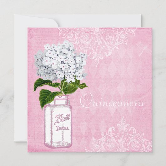 Roze Shabby Chic Jar & Hydrangea Quinceanera Kaart (Voorkant)
