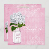 Roze Shabby Chic Jar & Hydrangea Sweet 16 Kaart (Voorkant / Achterkant)