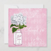 Roze Shabby Chic Jar & Hydrangea Sweet 16 Kaart (Voorkant)