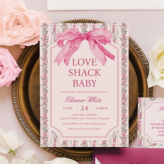 Roze Shabby Chic Love Shack baby shower Kaart