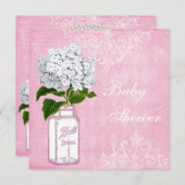 Roze Shabby Chic Mason Jar & Hydrangea Baby shower Kaart (Voorkant / Achterkant)