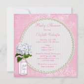Roze Shabby Chic Mason Jar & Hydrangea Baby shower Kaart (Achterkant)