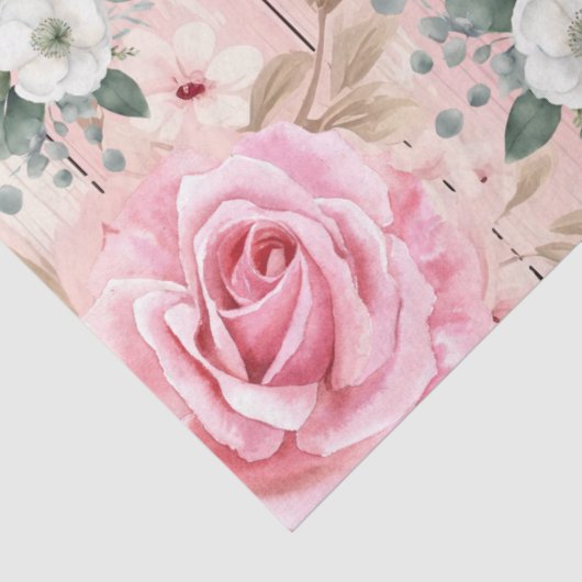 Roze Shabby Chique Rozen & Eucalyptus Tissuepapier (Detail)