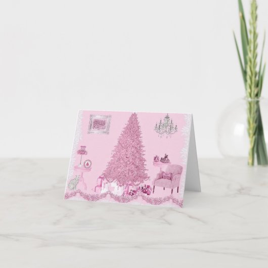 Roze Shabby kamer Kerstmis Feestdagen Kaart (Voorkant)
