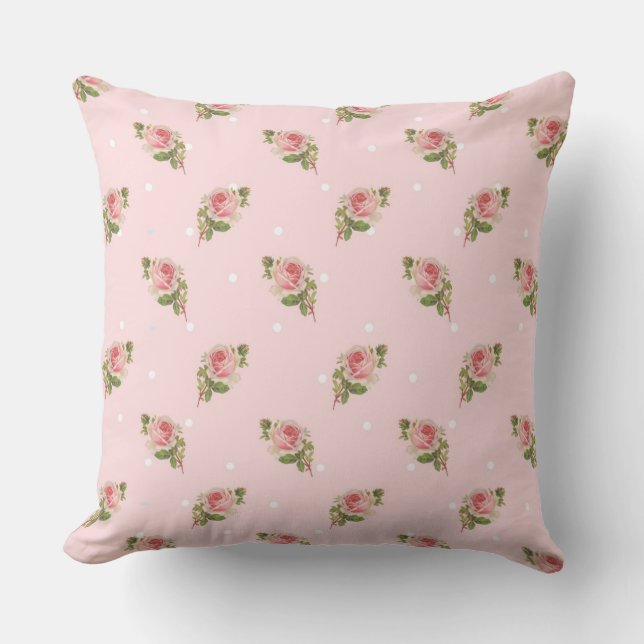 Roze Shabby-rozen Kussen (Voorkant)