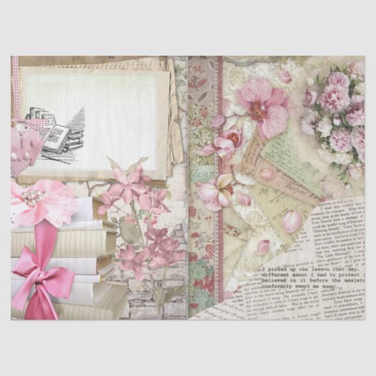  roze Shabby Schriftelijke boektekst Collage Tissuepapier (Voorkant)