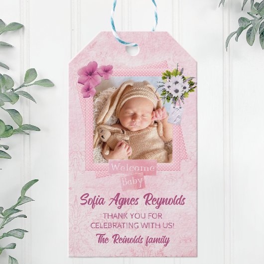 Roze Shabby Style Baby Cadeaulabel