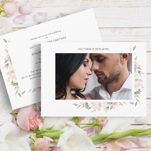 Roze Shades Romantic Floral Wedding Wreatfoto Kaart