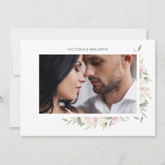 Roze Shades Romantic Floral Wedding Wreatfoto Kaart (Voorkant)
