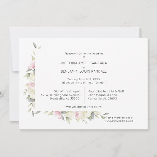 Roze Shades Romantic Floral Wedding Wreatfoto Kaart (Achterkant)