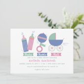 Roze Shake Rattle & Roll Baby shower Uitnodiging (Staand voorkant)