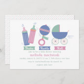 Roze Shake Rattle & Roll Baby shower Uitnodiging (Voorkant / Achterkant)