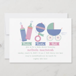 Roze Shake Rattle & Roll Baby shower Uitnodiging