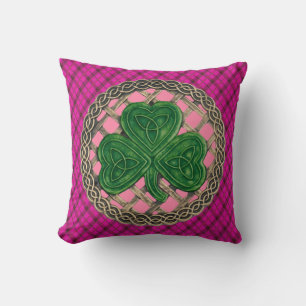 Roze Shamrock Celtic Knols op roze speldenstang Kussen