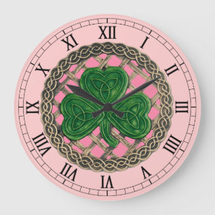 Roze Shamrock & Celtic Knots Roman Numerals Clock Grote Klok