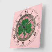 Roze Shamrock & Celtic Knots Roman Numerals Clock Vierkante Klok (Hoek)