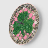 Roze Shamrock & Celtic Knows Roman Numerus Clock Grote Klok (Hoek)
