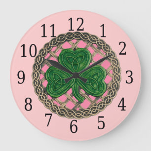 Roze shamrock en Celtic Knots  Grote Klok