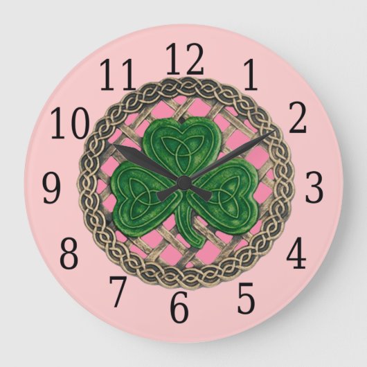 Roze shamrock en Celtic Knots  Grote Klok (Voorkant)