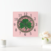 Roze Shamrock en Celtic Knots Square Clock Vierkante Klok (Huis)