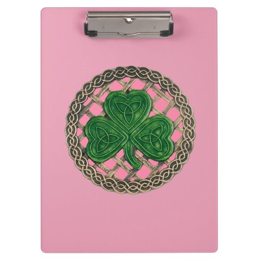 Roze Shamrock on Celtic Knots Cliboard Klembord (Voorkant)