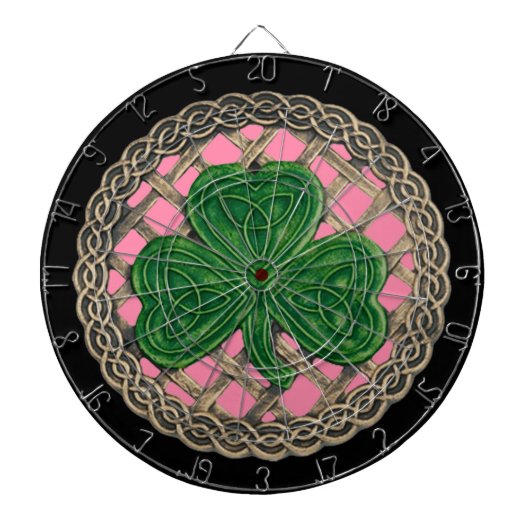 Roze Shamrock on Celtic Knots Dart Board Dartbord (Voorkant)