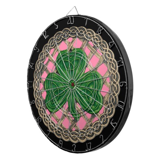 Roze Shamrock on Celtic Knots Dart Board Dartbord (Voorkant Rechts)