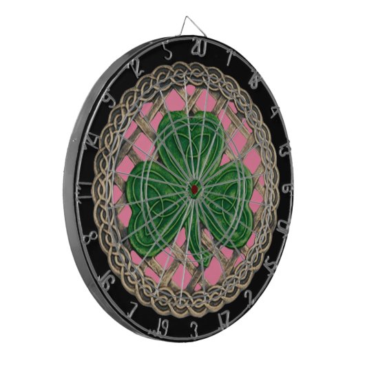 Roze Shamrock on Celtic Knots Dart Board Dartbord (Voorkant Links)