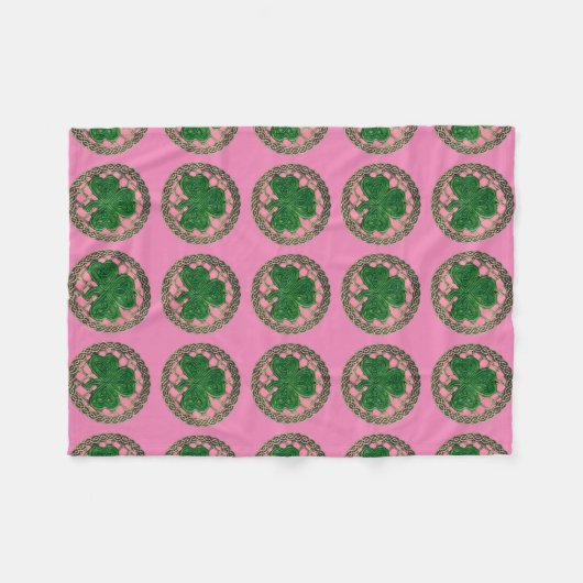 Roze shamrock on Celtic Knots fleece Blanket (Voorkant (Horizontaal))