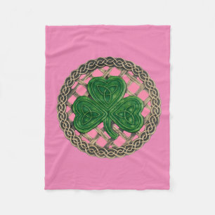 Roze shamrock on Celtic Knots fleece Blanket Deken