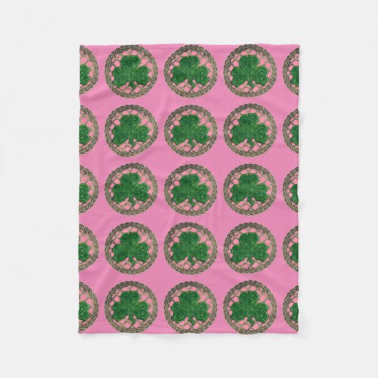 Roze shamrock on Celtic Knots fleece Blanket Deken (Voorkant)