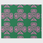 Roze Shamrock op groene achtergrond inpakpapier (Vlak)