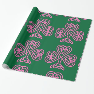 Roze Shamrock op groene achtergrond inpakpapier