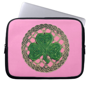 Roze Shamrock op Keltische knolhoezen voor laptops Laptop Sleeve