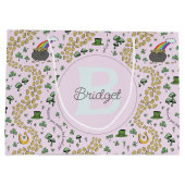 Roze Shamrocks St. Patricks cadeautasbag Groot Cadeauzakje (Achterkant)