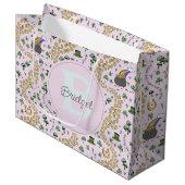 Roze Shamrocks St. Patricks cadeautasbag Groot Cadeauzakje (Voorkant Gekanteld)