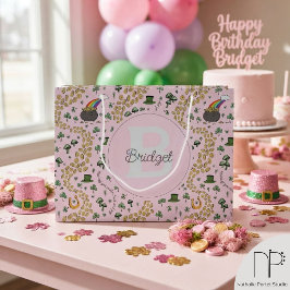 Roze Shamrocks St. Patricks cadeautasbag Groot Cadeauzakje